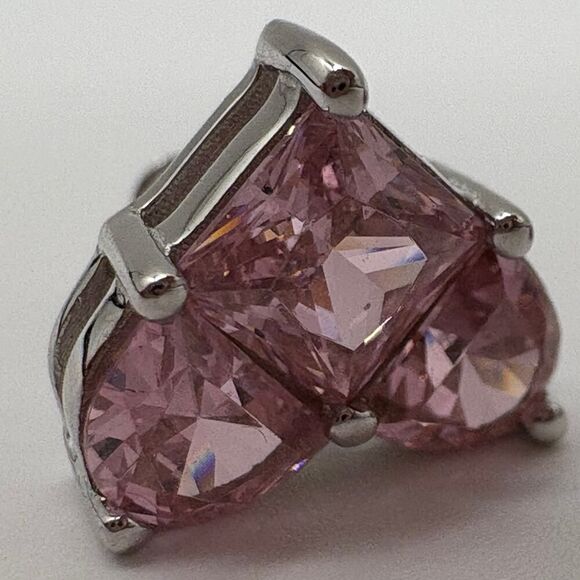 925 Sterling Silver Lab-Created Pink Sapphire Heart Halo Earrings - Picture 4 of 6